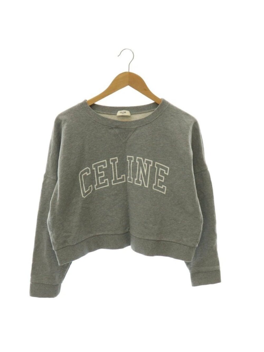 Celine Logo Loose Sweatshirt Pullover Cropped Gray White S